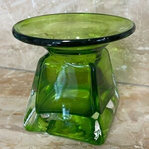 MCM Hand Blown Green Glass Vase 4 Inches Wide Mouth Hippy Trippy Mushrooms